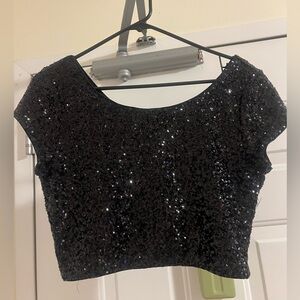 Express Black Sequin Crop Top